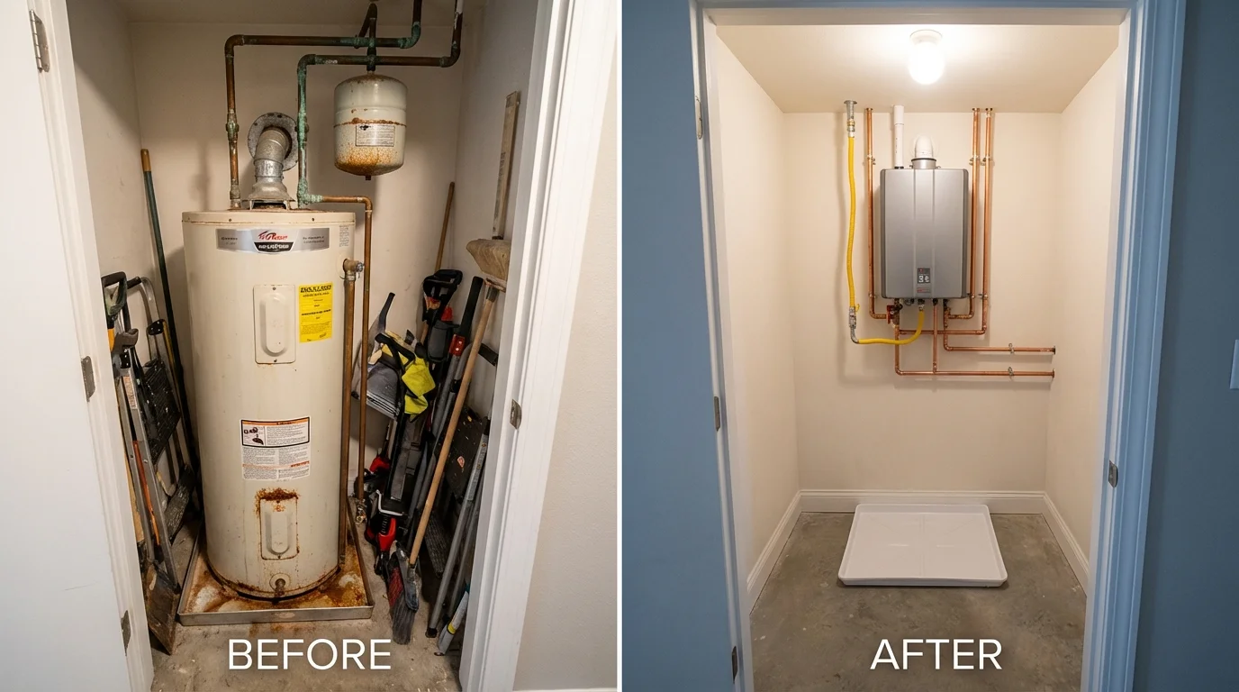 Tank water heater versus wall-mounted tankless unit comparison for Jordan, NY homeowners