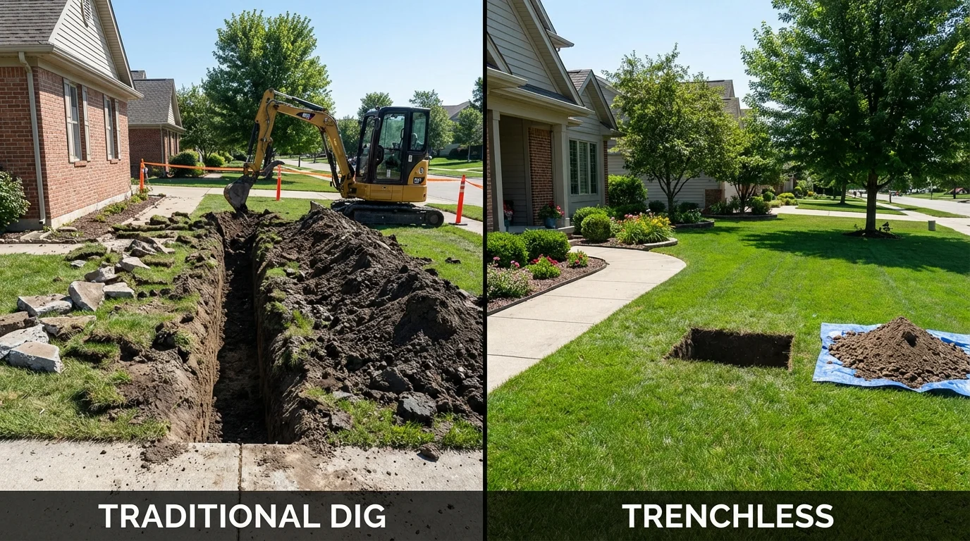 Trenchless sewer repair with minimal yard damage versus traditional excavation in Jordan, NY